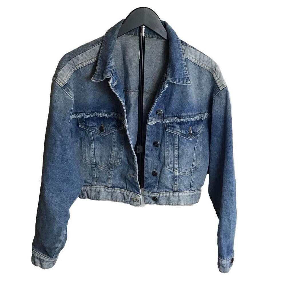 Free People Bedford Distressed Med Wash Cropped Denim Jacket Small Blue